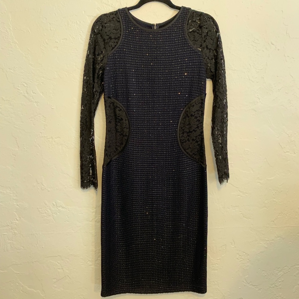 NWT St. John Navy & Black Sequin & Lace Dress